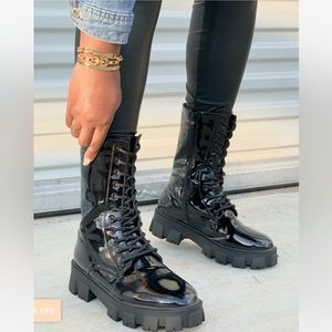 Black Vinyl Combat Boots